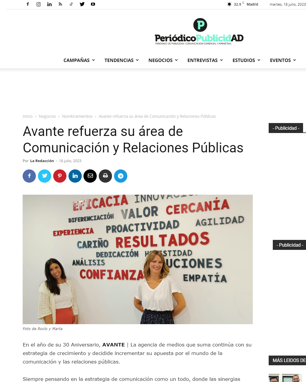AVANTE Comunicación y Relaciones Públicas | Periodico La Publicidad